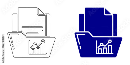 Folder with Data Analytics Report and Documents Icon. Concept of File Organization, Business Intelligence, Financial Record Keeping, and Information Management. Vector Graphic.