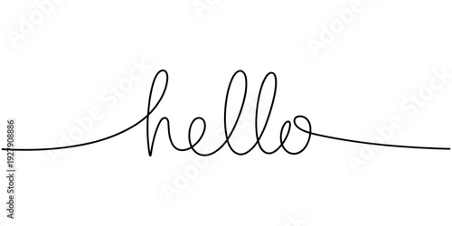 Continuous one line drawing of typography line art of hello word writing isolated on white background. Vector illustration