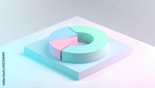 Free Download Pastel 3D pie chart with five colorful segments in light blue, pink, green, peach, and purple, displayed on a square base with gradient background - GFXLoad