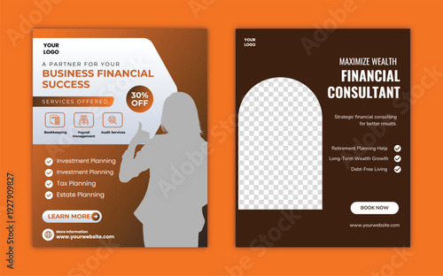 Financial Consulting Services Flyer Template for Corporate Business & Finance Advisor Promotion