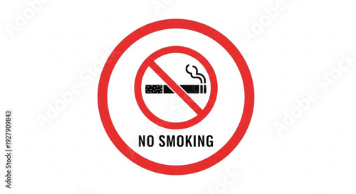 No smoking sign with red circle and prohibited symbol on white background indicating health warning