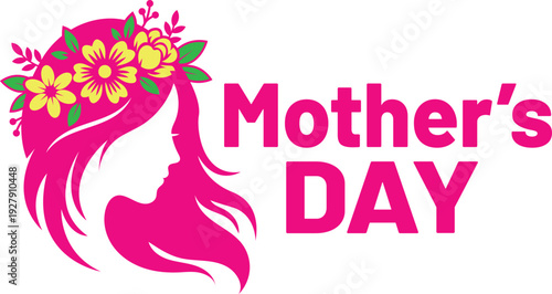 Colorful Mothers Day Logo Featuring Flower Crown and Silhouette Design