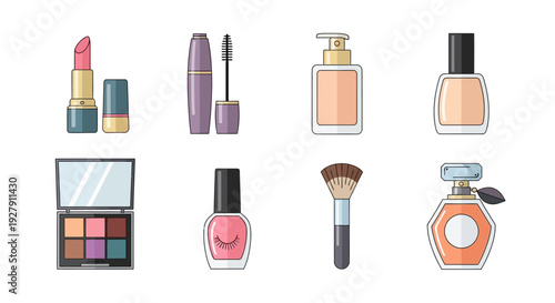 Collection of various makeup products.