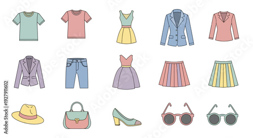 Fashion clothing and accessories on display.