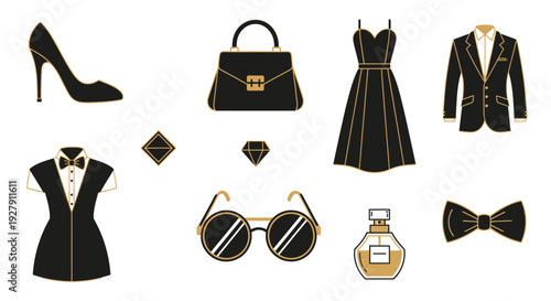 Black fashion accessories and clothing.