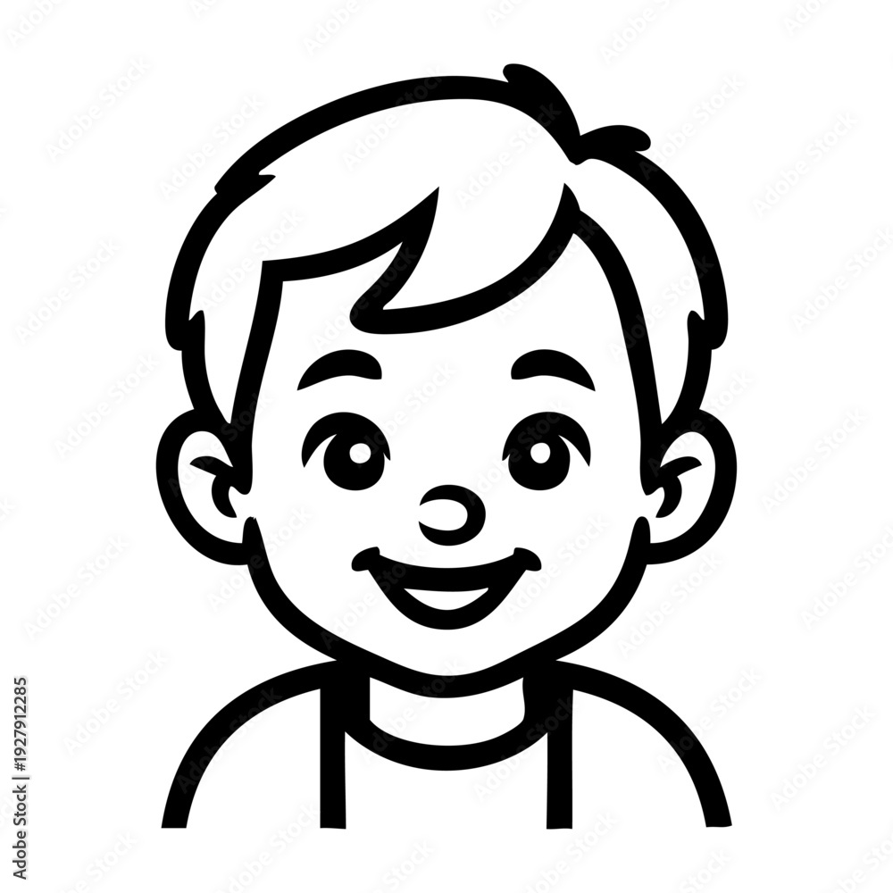 Fototapeta premium Dibujo sencillo con líneas de la cara de un niño alegre