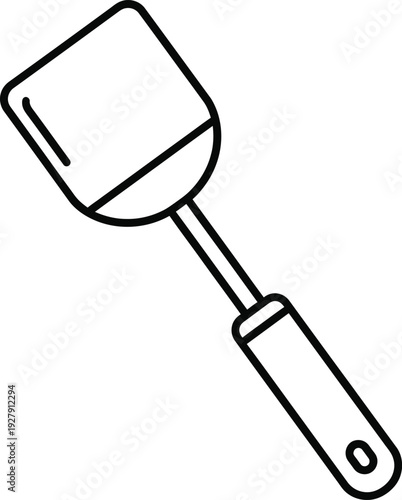 Black line of a spatula with a square head and handle kitchen cooking utensil tool