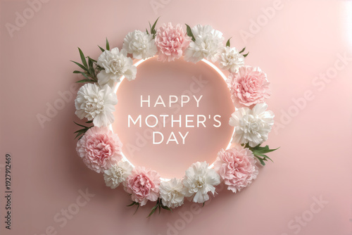 Blossoming Ideas Elegant Floral Wreath with Heartfelt Mother's Day Message on Pastel Pink