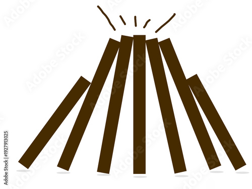Illustration of a broken wooden beam. Hand-drawn thick broken or fractured lines. Broken brown lines
