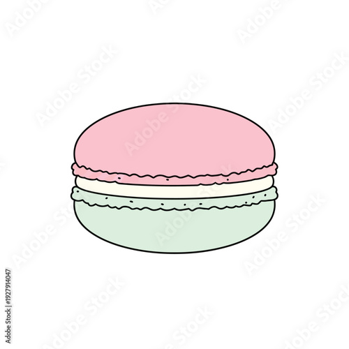 Pink and green macaron with white filling dessert
