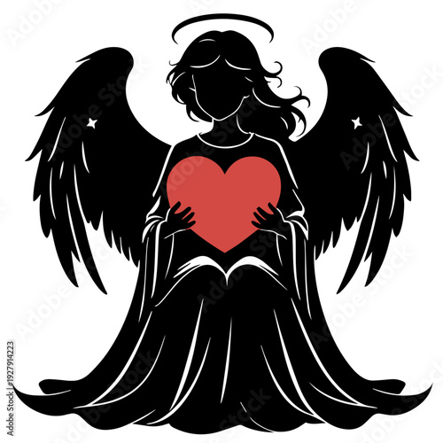 The guardian of mercy a harmonious fusion of divine silhouettes and passionate heart-shaped devotion