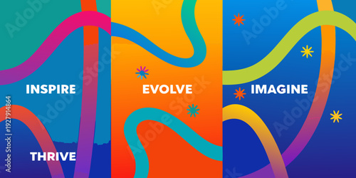 Abstract colorful background with inspirational words and flowing shapes