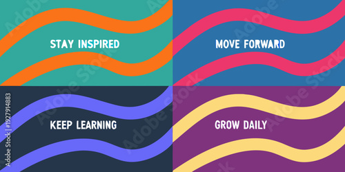 Colorful motivational poster with wavy lines and inspirational text