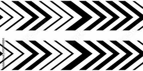 Alternating black and white chevron patterns create a repeating design