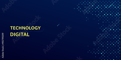 Abstract digital technology background with particle effects and text