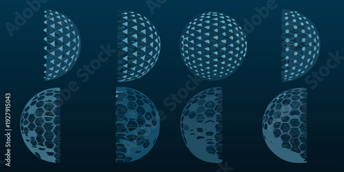 Abstract arrangement of dark blue oval shapes with repeating circular patterns