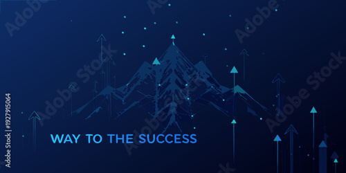 Abstract mountain landscape with upward arrows symbolizing growth and success