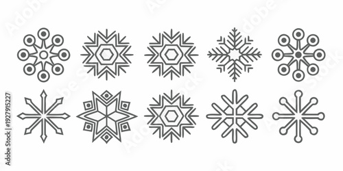 Variety of delicate snowflake designs arranged in two horizontal rows