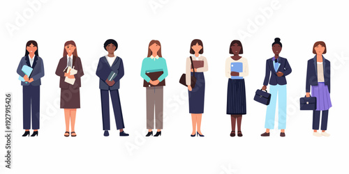 Diverse group of professional women standing in a row full body portraits