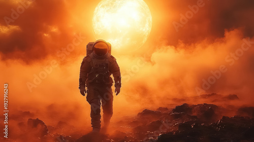 Wallpaper Mural A spaceman walking through a misty distant planet. surreal mystical fantasy artwork Torontodigital.ca