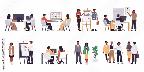 Diverse group of professionals collaborating in a modern office setting