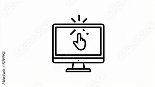 Computer screen with finger cursor clicking on screen icon