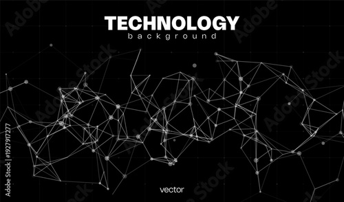 Abstract science and technology background design with lines, dots and grid. Digital network, ai connection, tech business and cyber systems backdrop concept.