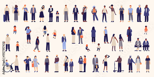 Diverse group of people illustrated in a flat minimalist vector style