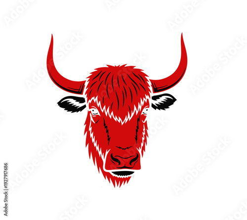 Aggressive Red Bull Head Mascot Logo Vector Illustration with Large Horns – Fierce Strong Animal Emblem for Sports Team Branding