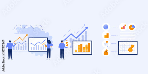 Data analysis and business growth illustrated with charts and people
