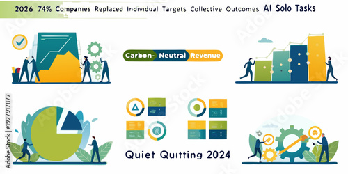 Business concepts illustration depicting growth sustainability and employee trends