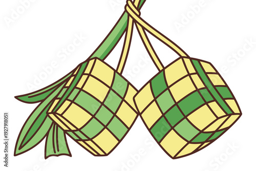 A Pair of Woven Palm Leaf Ketupat Icons