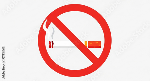 No smoking symbol with cigarette and pack inside red circle prohibition sign