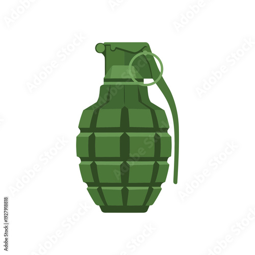 Green fragmentation hand grenade isolated on white background