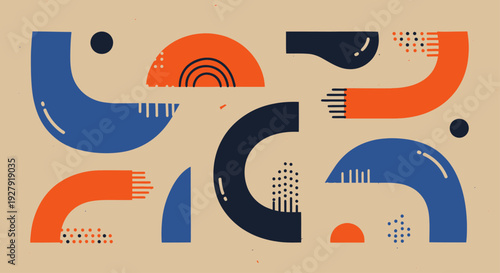 Abstract Geometric Shapes Composition Mid Century Modern Style.