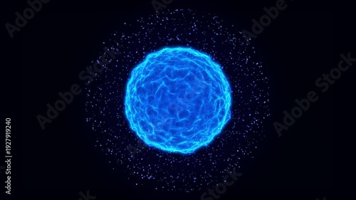 Glowing Blue Quantum Energy Sphere with Orbiting Particles – Futuristic Plasma Core, Abstract Atom Structure Animation 4K Loop