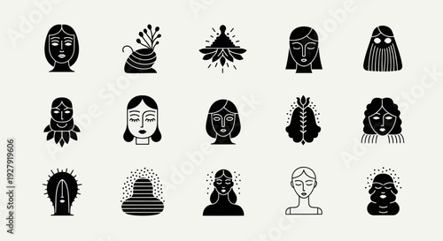 Collection of Abstract Human Faces and Figures in Black and White.