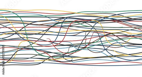 Multicolored wires tangled mess.