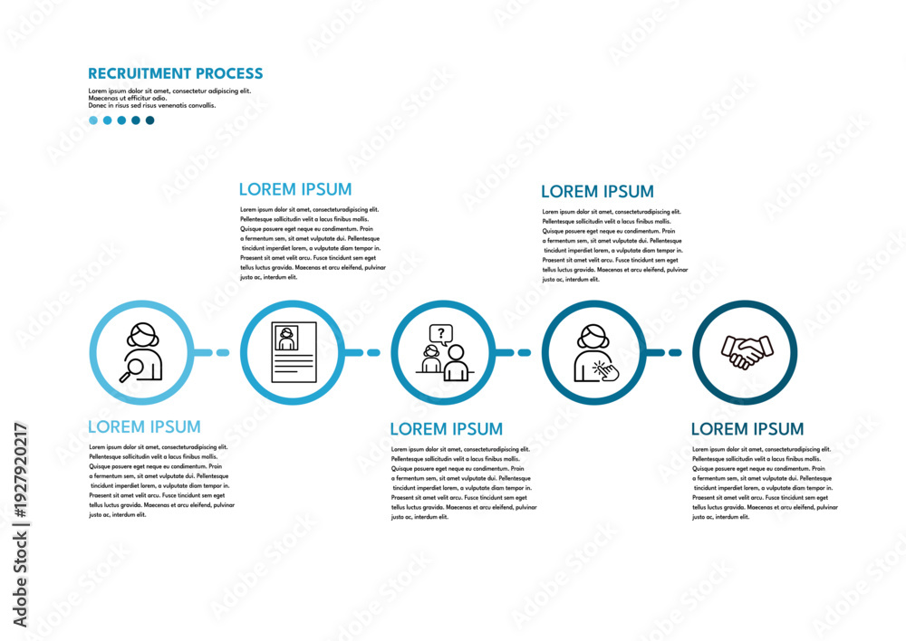 Naklejka premium Recruitment process infographic template with five steps and line icons, vector illustration