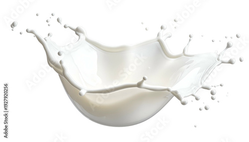 A dynamic, milky splash erupts, showcasing fluid motion against a stark black background