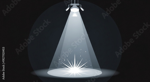 Spotlight shines brightly with starburst effect on dark background highlighting focus and attention