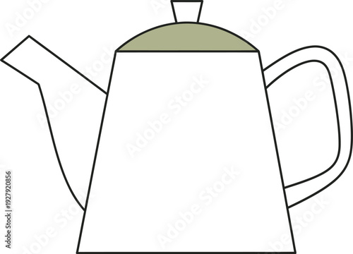 Simple white teapot with green lid and black outline kettle