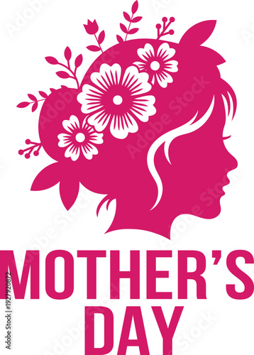 Mothers Day Illustration Featuring Floral Crown And Silhouette Design