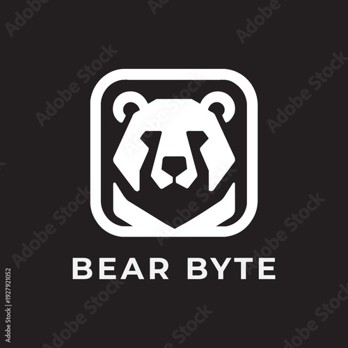 Bear head logo design modern tech mascot emblem geometric animal face vector icon strong branding symbol minimalist corporate badge digital startup identity