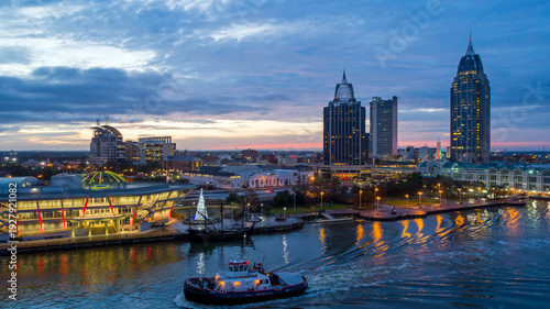 Aerial view of Mobile, Alabama at twilight