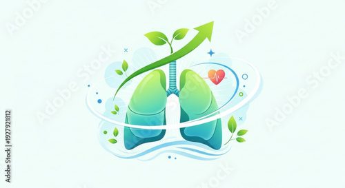 Healthy lungs with green leaves and heart symbolizing clean air and wellness concept