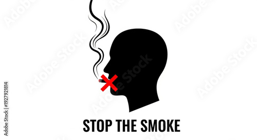No smoking symbol with stop the smoke text on white background