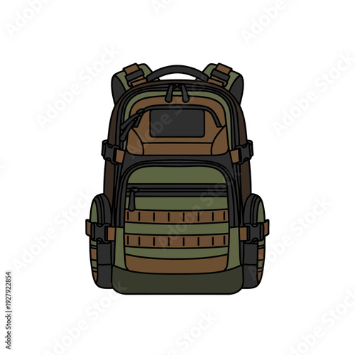 Tactical Backpack Illustration - Military Style Camping Gear