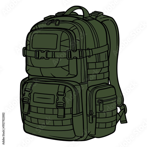 Tactical Backpack Military Style Green Illustration