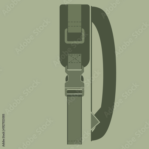 Green backpack strap with buckle and handle detail